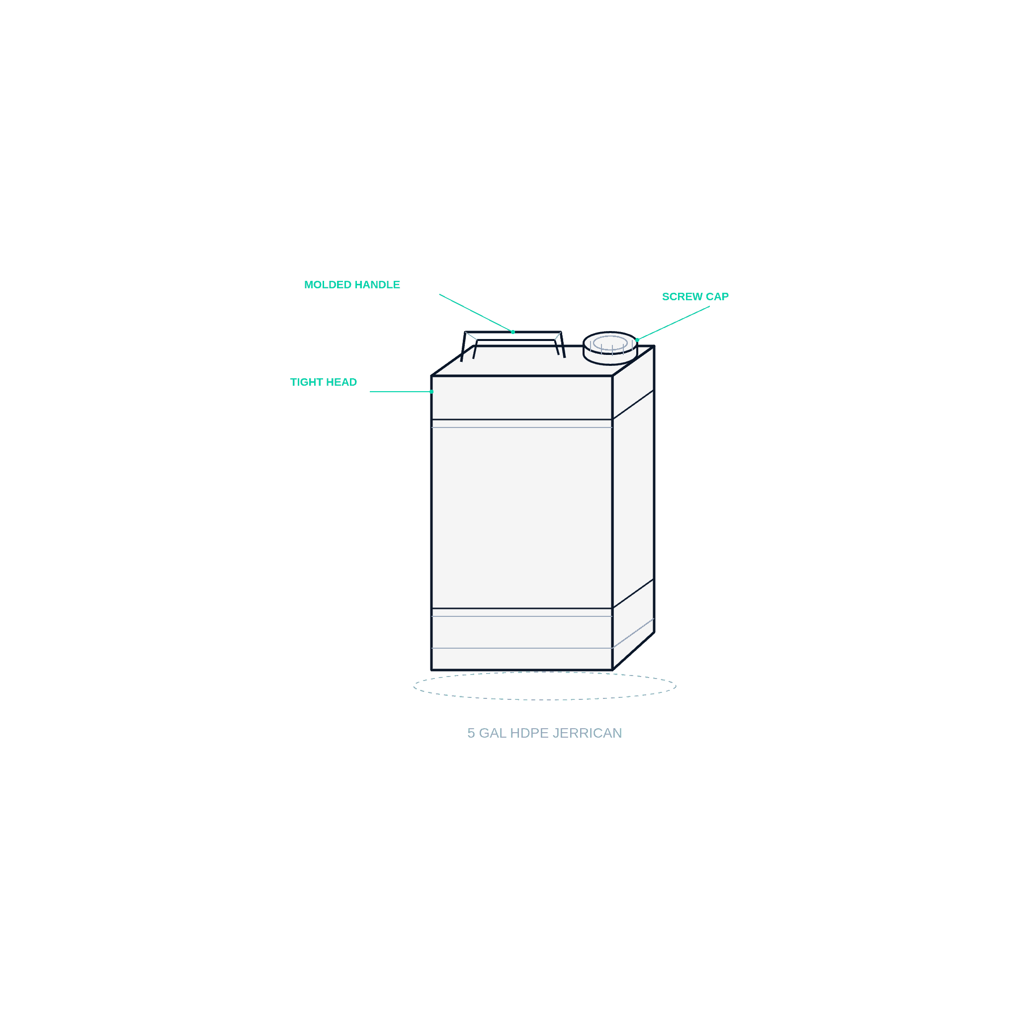 5-Gallon HDPE Jerrican — dimensioned specification diagram