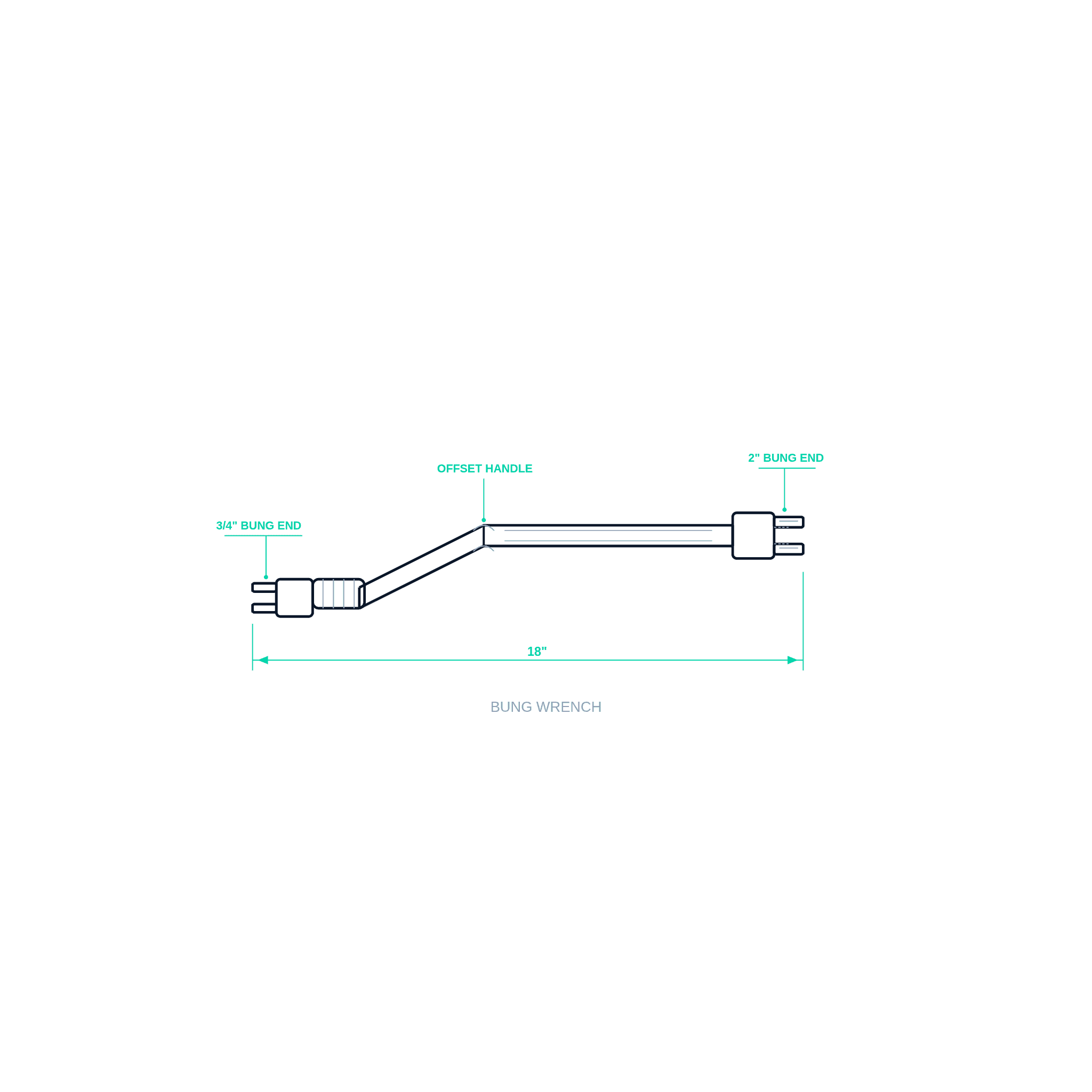 Bung Wrench — Non-Sparking — dimensioned specification diagram