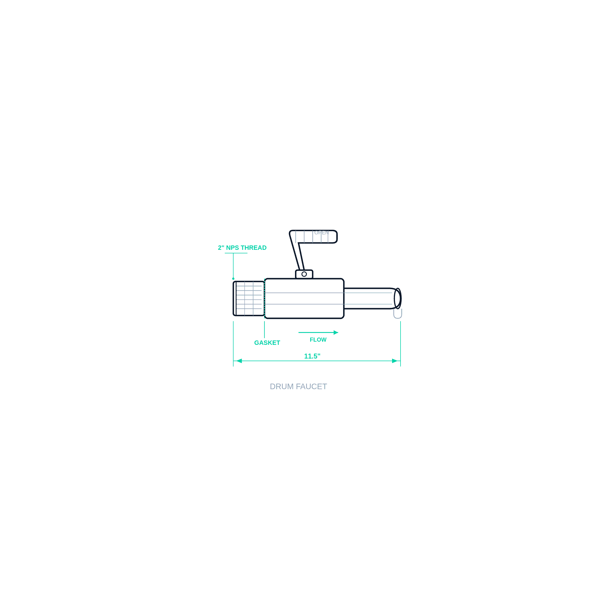 Drum Faucet — Polypropylene — dimensioned specification diagram